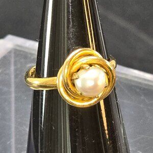 Vintage 1/20 12K Gold-Filled Pearl Knot Ring Adjustable Band Size 5.75" CM2235